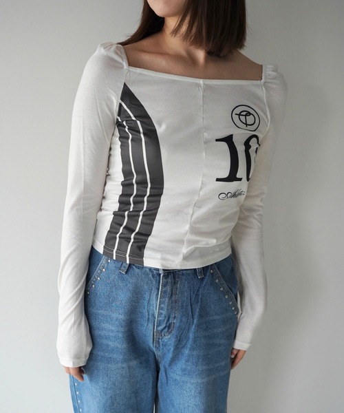 SANSeLF（サンセルフ）の「【SANSeLF】スクエアネックナンバリングトップス saw26s004（Tシャツ/カットソー・レディース・ホワイト・FREE）」の8枚目の写真