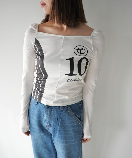 SANSeLF（サンセルフ）の「【SANSeLF】スクエアネックナンバリングトップス saw26s004（Tシャツ/カットソー・レディース・ホワイト・FREE）」の9枚目の写真