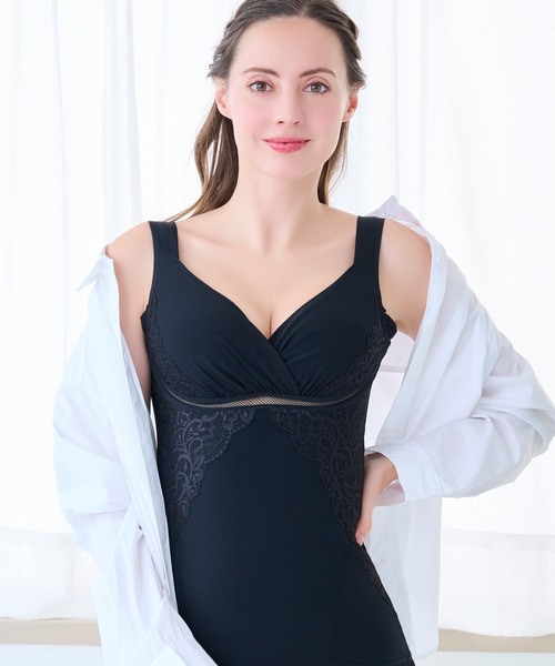 BRADELIS NEWYORK(ブラデリスニューヨーク)の「綿混キャッチャーカップレースブラキャミ25 ブラデリス 補正下着 補整 ブラトップ ボディシェイパー ボディスーツ(インナーウェア/肌着・レディース・ブラック/ベージュ/レッド/ダークグレー/ピンクベージュ/グレイッシュベージュ・3L/LL/L/M/S/5L/4L)」の2枚目の写真