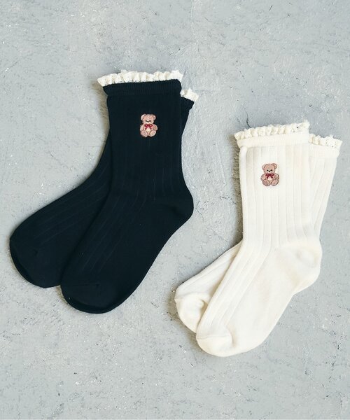 apres les cours（アプレレクール）の「tiny bear レースフリルソックス（ソックス/靴下・キッズ・ネイビー/アイボリー・21/18/15 /12）」の7枚目の写真
