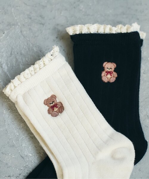 apres les cours（アプレレクール）の「tiny bear レースフリルソックス（ソックス/靴下・キッズ・ネイビー/アイボリー・21/18/15 /12）」の8枚目の写真