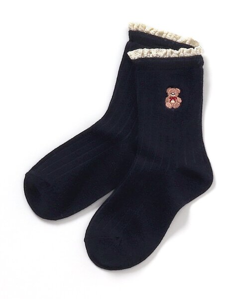 apres les cours（アプレレクール）の「tiny bear レースフリルソックス（ソックス/靴下・キッズ・ネイビー/アイボリー・21/18/15 /12）」の11枚目の写真