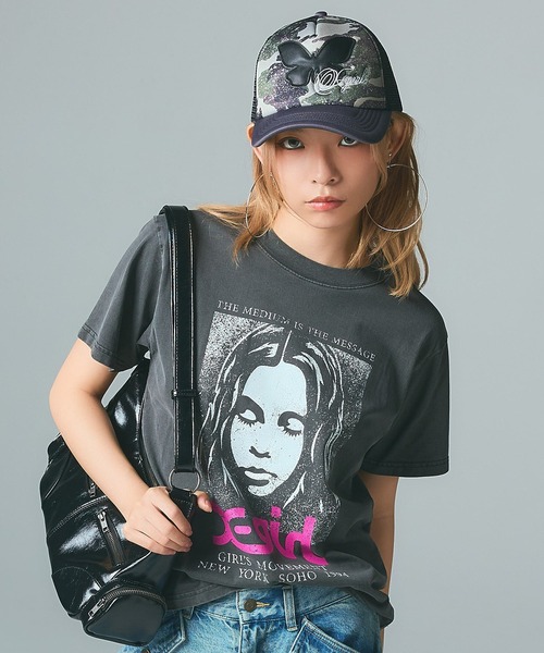 X-girl(エックスガール)の「FADED FACE S/S TEE(Tシャツ/カットソー・レディース・ブラック/オリーブ/パープル・S/M/L)」の15枚目の写真