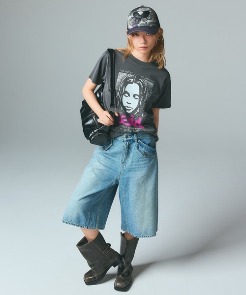 X-girl(エックスガール)の「FADED FACE S/S TEE(Tシャツ/カットソー・レディース・ブラック/オリーブ/パープル・S/M/L)」の16枚目の写真