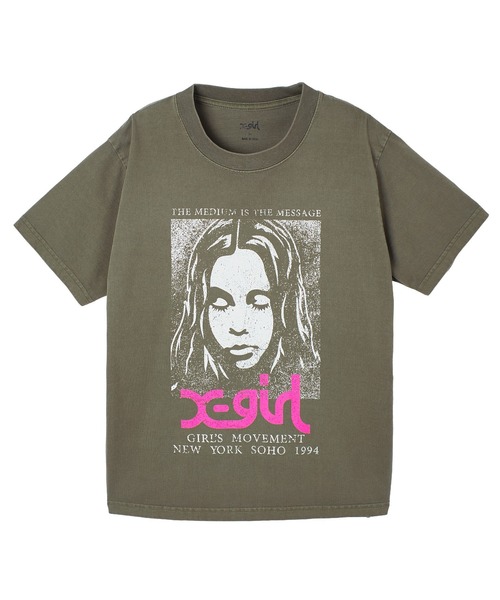 X-girl(エックスガール)の「FADED FACE S/S TEE(Tシャツ/カットソー・レディース・ブラック/オリーブ/パープル・S/M/L)」の13枚目の写真