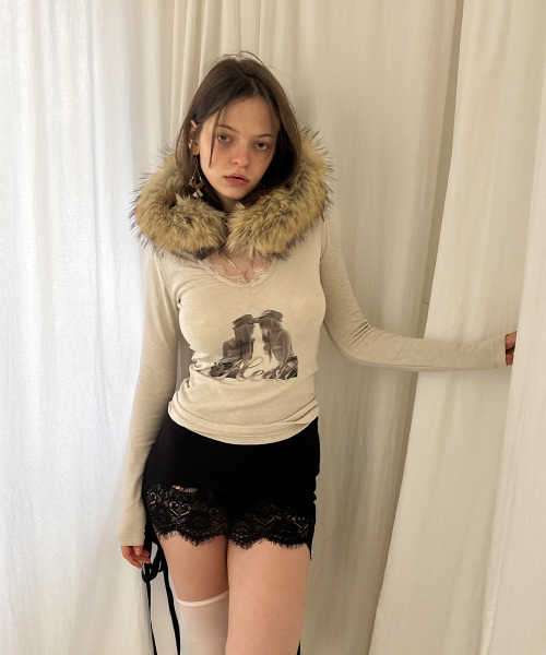 HETIT（ヘティ）の「ツインレーストリムTシャツ（ベージュ）（Tシャツ/カットソー・レディース・その他・FREE）」の3枚目の写真