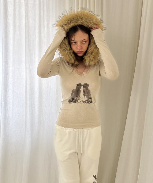 HETIT（ヘティ）の「ツインレーストリムTシャツ（ベージュ）（Tシャツ/カットソー・レディース・その他・FREE）」の5枚目の写真