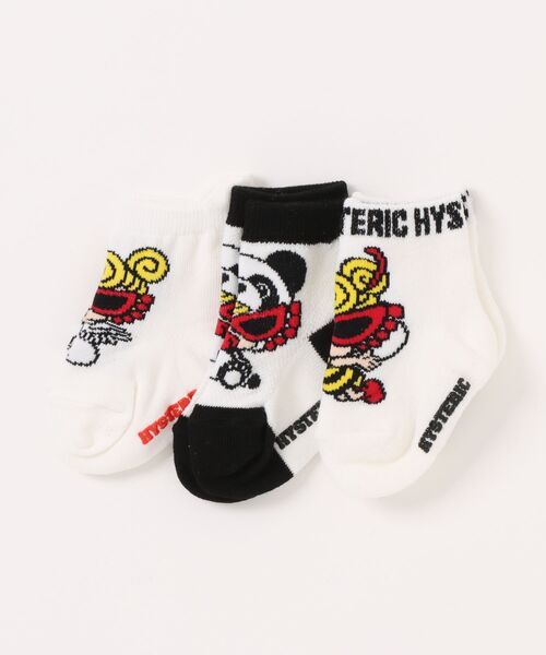 HYSTERIC MINI(ヒステリックミニ)の「MINI ALLSTAR ベビー3Pソックス(ソックス/靴下・キッズ・ホワイト/ブラック/マルチ・9/11/13)」の1枚目の写真
