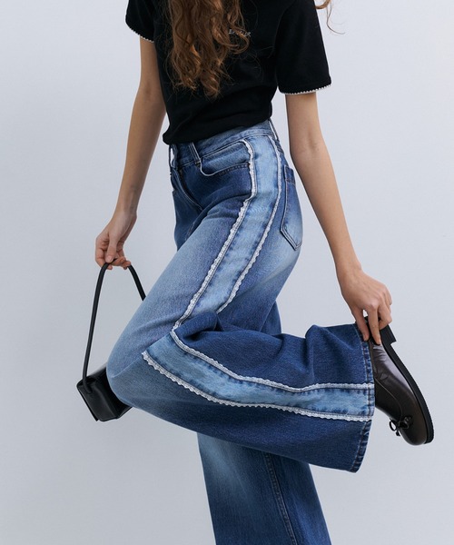 epingler(エピングラー)の「【epingler】サイドレースデニム DENIM LACEBOUND 韓国(デニムパンツ・レディース・インディゴブルー・S/M)」の2枚目の写真