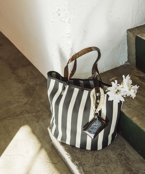 Three Four Time（ｽﾘｰﾌｫｰﾀｲﾑ）の「【Casselini】ストライプトート（トートバッグ・レディース・イエロー系その他/ブルー系その他/ブラック系その他・FREE）」の2枚目の写真