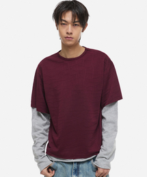 DNSR（ディーエヌエスアール）の「レイヤードロングスリーブバーガンディ（Tシャツ/カットソー）」