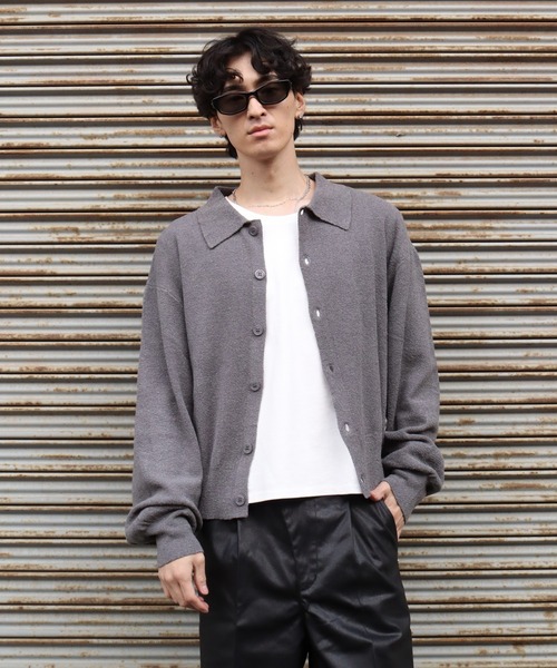LANDNESS（ランドネス）の「【LANDNESS/ランドネス】BOUCLE KNIT SHIRT CARDIGAN/ ブークレニットシャツカーディガン（カーディガン/ボレロ・メンズ・ホワイト/ブラック/グレー/ブルー・M/L）」の3枚目の写真