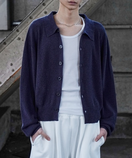 LANDNESS（ランドネス）の「【LANDNESS/ランドネス】BOUCLE KNIT SHIRT CARDIGAN/ ブークレニットシャツカーディガン（カーディガン/ボレロ・メンズ・ホワイト/ブラック/グレー/ブルー・M/L）」の4枚目の写真