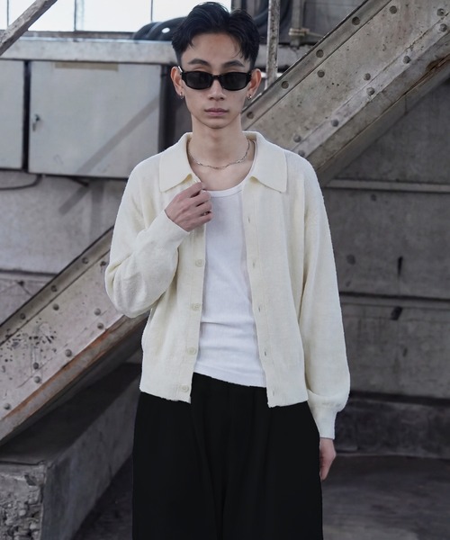 LANDNESS（ランドネス）の「【LANDNESS/ランドネス】BOUCLE KNIT SHIRT CARDIGAN/ ブークレニットシャツカーディガン（カーディガン/ボレロ・メンズ・ホワイト/ブラック/グレー/ブルー・M/L）」の6枚目の写真