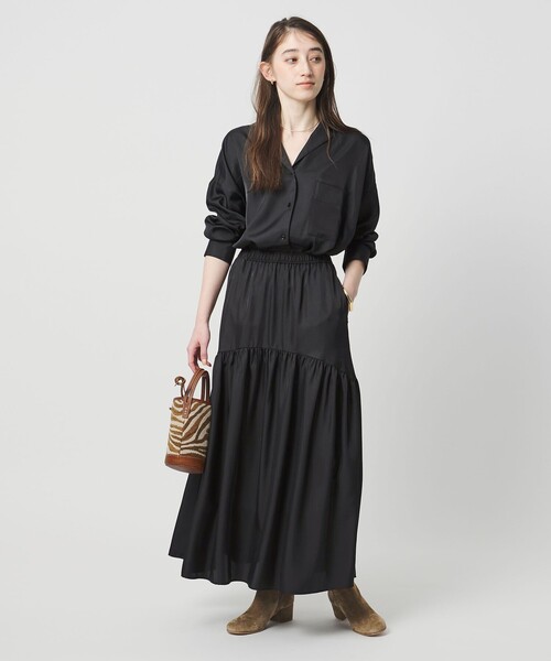 UNITED ARROWS(ユナイテッドアローズ)の「シルクライク ティアード スカート(スカート・レディース・オフホワイト/ブラック/ダークブラウン・38/36)」の6枚目の写真