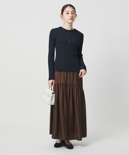 UNITED ARROWS(ユナイテッドアローズ)の「シルクライク ティアード スカート(スカート・レディース・オフホワイト/ブラック/ダークブラウン・38/36)」の15枚目の写真