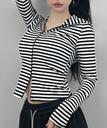 FOLLOWIN | ボーダーフィットジップフーディーパーカー(パーカー)