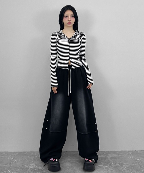 FOLLOWIN（フォロウィン）の「ボーダーフィットジップフーディーパーカー（パーカー・レディース・ホワイト・FREE）」の8枚目の写真