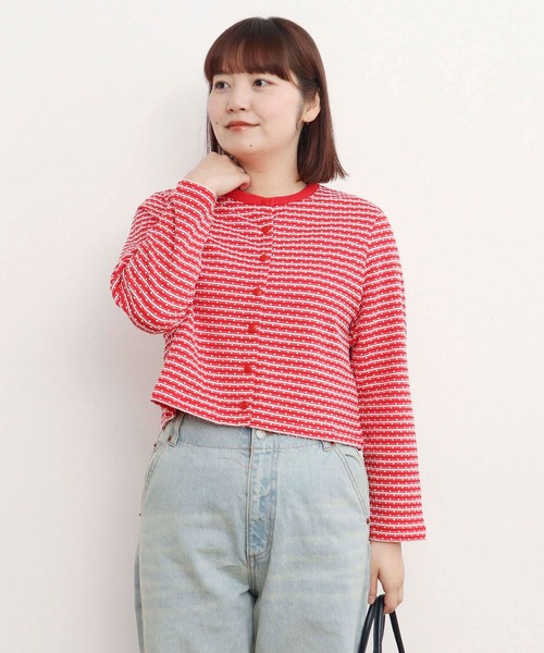 CHILD WOMAN(チャイルドウーマン)の「ドットシャーリングジャガード ショートカーディガン(カーディガン/ボレロ・レディース・ネイビー/レッド・FREE)」の4枚目の写真