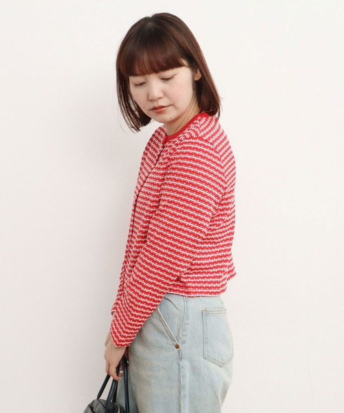 CHILD WOMAN(チャイルドウーマン)の「ドットシャーリングジャガード ショートカーディガン(カーディガン/ボレロ・レディース・ネイビー/レッド・FREE)」の5枚目の写真