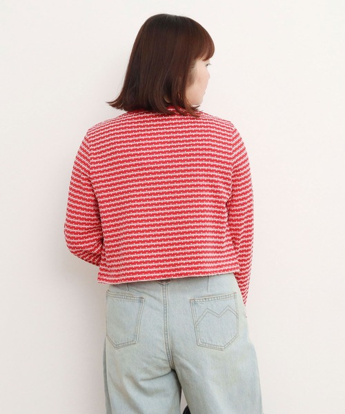 CHILD WOMAN(チャイルドウーマン)の「ドットシャーリングジャガード ショートカーディガン(カーディガン/ボレロ・レディース・ネイビー/レッド・FREE)」の6枚目の写真