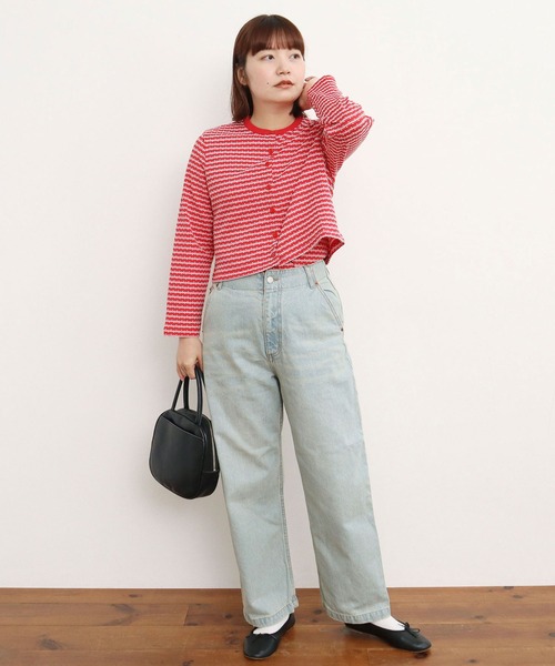 CHILD WOMAN(チャイルドウーマン)の「ドットシャーリングジャガード ショートカーディガン(カーディガン/ボレロ・レディース・ネイビー/レッド・FREE)」の7枚目の写真