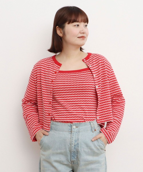 CHILD WOMAN(チャイルドウーマン)の「ドットシャーリングジャガード ショートカーディガン(カーディガン/ボレロ・レディース・ネイビー/レッド・FREE)」の9枚目の写真