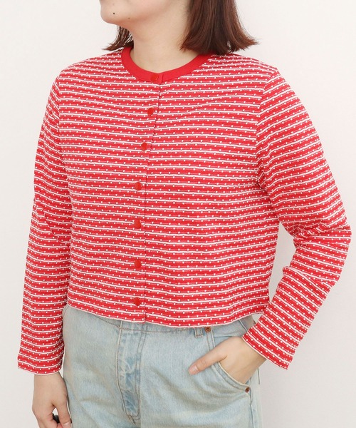 CHILD WOMAN(チャイルドウーマン)の「ドットシャーリングジャガード ショートカーディガン(カーディガン/ボレロ・レディース・ネイビー/レッド・FREE)」の21枚目の写真