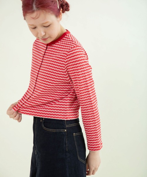 CHILD WOMAN(チャイルドウーマン)の「ドットシャーリングジャガード ショートカーディガン(カーディガン/ボレロ・レディース・ネイビー/レッド・FREE)」の22枚目の写真