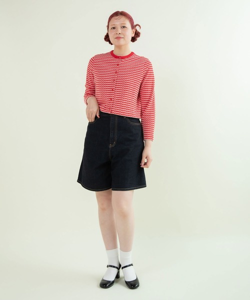 CHILD WOMAN(チャイルドウーマン)の「ドットシャーリングジャガード ショートカーディガン(カーディガン/ボレロ・レディース・ネイビー/レッド・FREE)」の12枚目の写真
