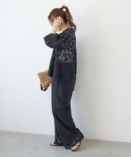 le.coeur blanc（ルクールブラン）の「フラワーメッシュレースワイドパンツ（その他パンツ・レディース・オフホワイト/ブラック・38）」の12枚目の写真