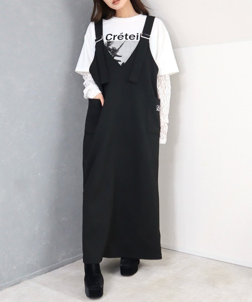 CECIL McBEE（セシルマクビー）の「斜めストライプ柄ふくれジャガード刺繍ロゴジャンスカ（ワンピース・レディース・チャコールグレー/ブラック・LARGE/MEDIUM）」の2枚目の写真