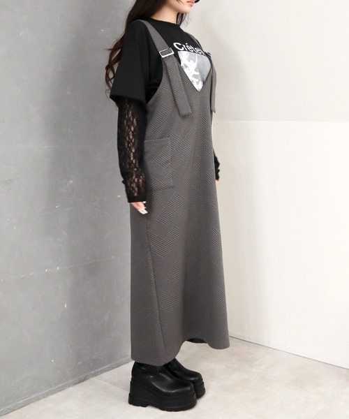 CECIL McBEE（セシルマクビー）の「斜めストライプ柄ふくれジャガード刺繍ロゴジャンスカ（ワンピース・レディース・チャコールグレー/ブラック・LARGE/MEDIUM）」の7枚目の写真