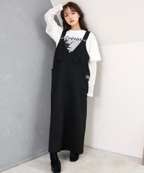 CECIL McBEE（セシルマクビー）の「斜めストライプ柄ふくれジャガード刺繍ロゴジャンスカ（ワンピース・レディース・チャコールグレー/ブラック・LARGE/MEDIUM）」の8枚目の写真