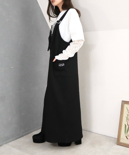 CECIL McBEE（セシルマクビー）の「斜めストライプ柄ふくれジャガード刺繍ロゴジャンスカ（ワンピース・レディース・チャコールグレー/ブラック・LARGE/MEDIUM）」の10枚目の写真