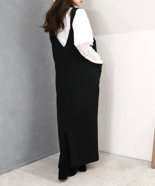 CECIL McBEE（セシルマクビー）の「斜めストライプ柄ふくれジャガード刺繍ロゴジャンスカ（ワンピース・レディース・チャコールグレー/ブラック・LARGE/MEDIUM）」の11枚目の写真