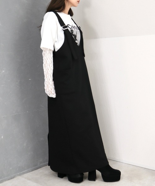 CECIL McBEE（セシルマクビー）の「斜めストライプ柄ふくれジャガード刺繍ロゴジャンスカ（ワンピース・レディース・チャコールグレー/ブラック・LARGE/MEDIUM）」の12枚目の写真