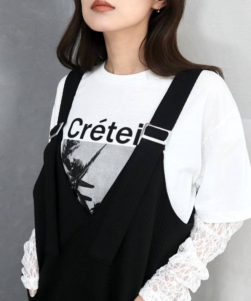 CECIL McBEE（セシルマクビー）の「斜めストライプ柄ふくれジャガード刺繍ロゴジャンスカ（ワンピース・レディース・チャコールグレー/ブラック・LARGE/MEDIUM）」の13枚目の写真
