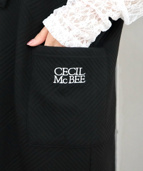 CECIL McBEE（セシルマクビー）の「斜めストライプ柄ふくれジャガード刺繍ロゴジャンスカ（ワンピース・レディース・チャコールグレー/ブラック・LARGE/MEDIUM）」の14枚目の写真