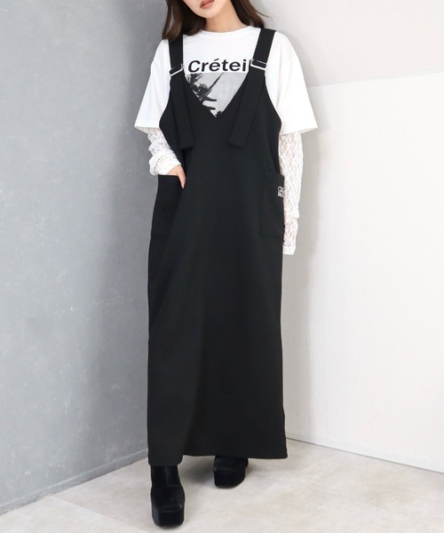 CECIL McBEE（セシルマクビー）の「斜めストライプ柄ふくれジャガード刺繍ロゴジャンスカ（ワンピース・レディース・チャコールグレー/ブラック・LARGE/MEDIUM）」の9枚目の写真