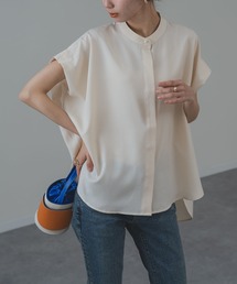 【ANNA LUNA】 ゆったりシルエット の フレンチスリーブ バンドカラー ブラウス