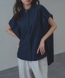 【ANNA LUNA】 ゆったりシルエット の フレンチスリーブ バンドカラー ブラウス