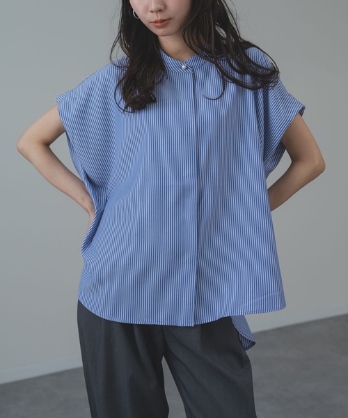 ANNA LUNA(アンナルナ)の「【ANNA LUNA】 ゆったりシルエット の フレンチスリーブ バンドカラー ブラウス(シャツ/ブラウス・レディース・オフホワイト/ブルー/ベージュ/ネイビー・MEDIUM)」の18枚目の写真