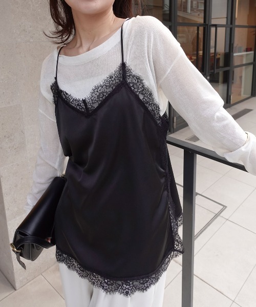 CORNERS(コーナーズ)の「マットサテンレースキャミソール(キャミソール・レディース・ブラック/アイボリー・M)」の2枚目の写真