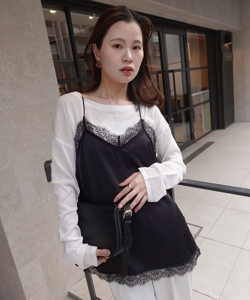 CORNERS(コーナーズ)の「マットサテンレースキャミソール(キャミソール・レディース・ブラック/アイボリー・M)」の3枚目の写真