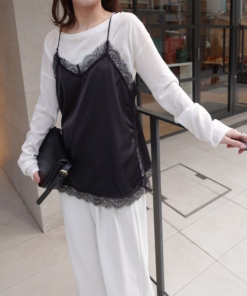 CORNERS(コーナーズ)の「マットサテンレースキャミソール(キャミソール・レディース・ブラック/アイボリー・M)」の4枚目の写真