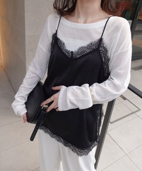 CORNERS(コーナーズ)の「マットサテンレースキャミソール(キャミソール・レディース・ブラック/アイボリー・M)」の5枚目の写真