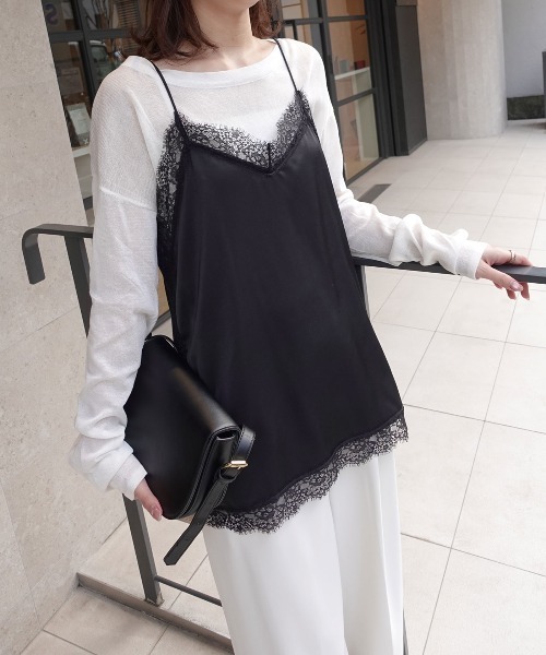 CORNERS(コーナーズ)の「マットサテンレースキャミソール(キャミソール・レディース・ブラック/アイボリー・M)」の6枚目の写真