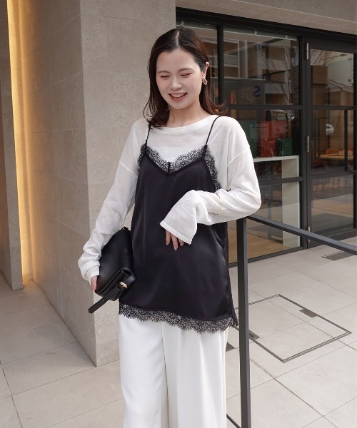 CORNERS(コーナーズ)の「マットサテンレースキャミソール(キャミソール・レディース・ブラック/アイボリー・M)」の9枚目の写真