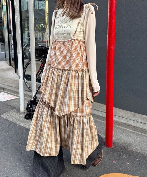 CIAOPANIC（チャオパニック）の「2WAYアソートチェックティアードキャミワンピース／スカート（ワンピース・レディース・サックスブルー/ブラック/ベージュ・ONE SIZE）」の2枚目の写真